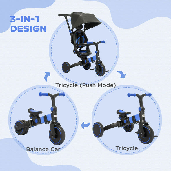 3 in 1 Kids Trike with Parent Handle Balance Bike