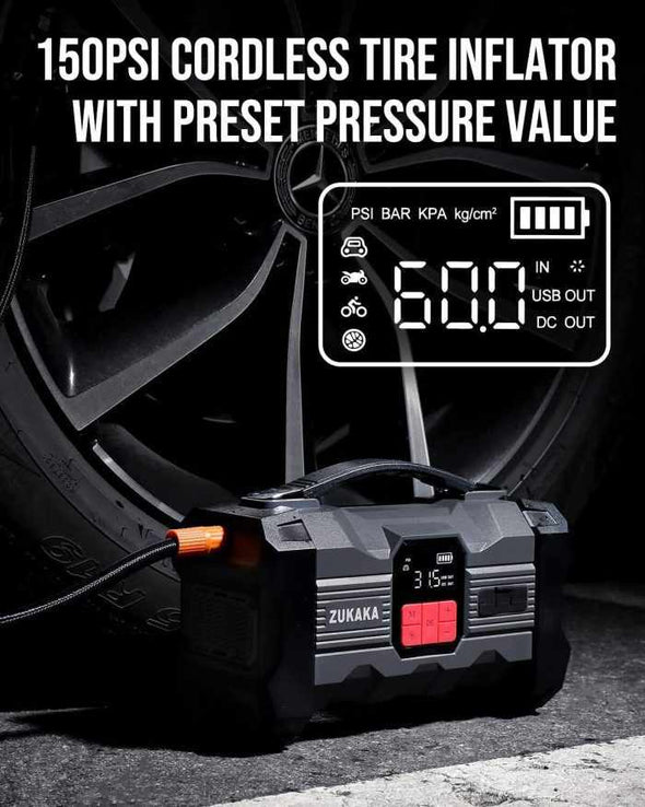 3 - in - 1 Car Jump Starter Battery Booster Charger & Air Compressor - Aroflit