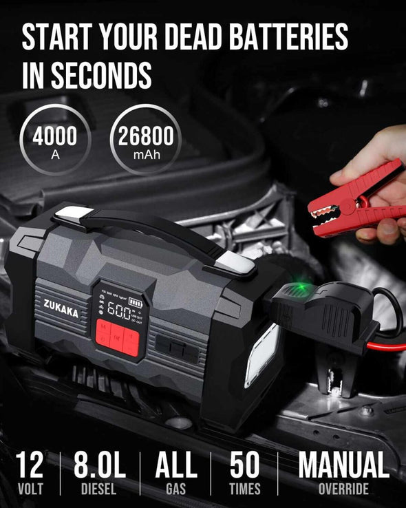 3 - in - 1 Car Jump Starter Battery Booster Charger & Air Compressor - Aroflit