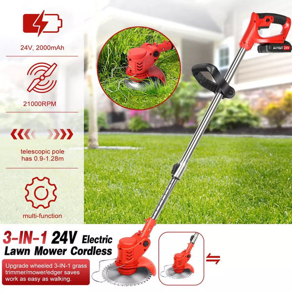 3 - in - 1 Cordless Electric Lawn Edger, Lightweight Grass & Weed Trimmer - Aroflit