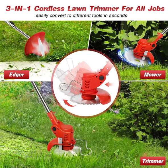 3 - in - 1 Cordless Electric Lawn Edger, Lightweight Grass & Weed Trimmer - Aroflit