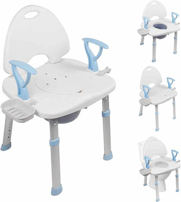 3 in 1 Elderly Shower Chair With Bedside Commode - Aroflit
