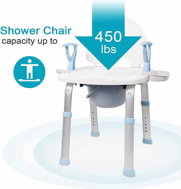 3 in 1 Elderly Shower Chair With Bedside Commode - Aroflit
