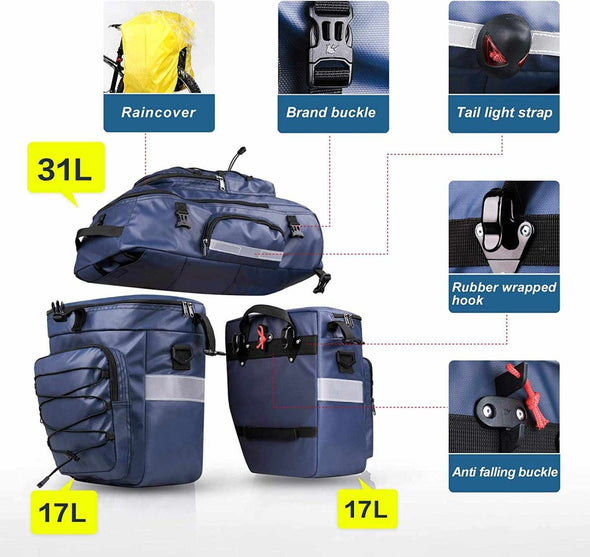 3 in 1 Pannier Waterproof Bag for Bike 65L Rack Bag - Aroflit