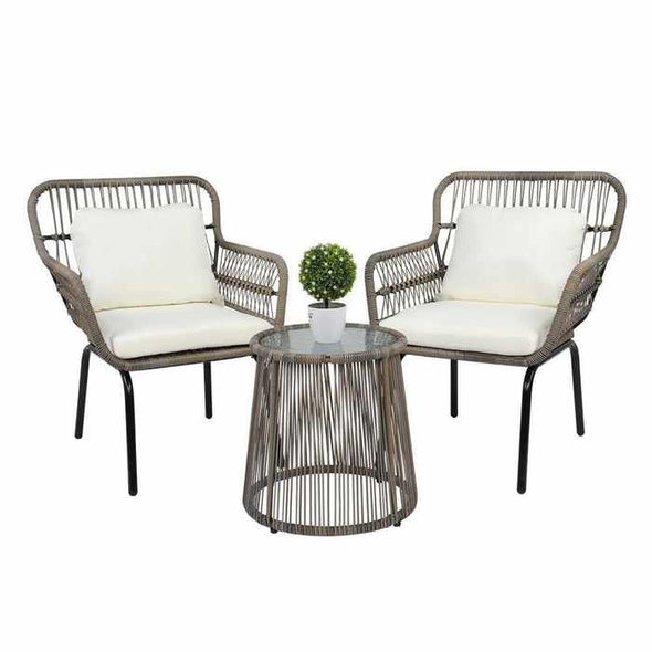 3 Pieces Outdoor Patio Rattan Table & Chairs Set - Aroflit
