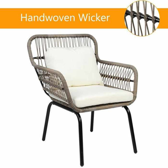 3 Pieces Outdoor Patio Rattan Table & Chairs Set - Aroflit