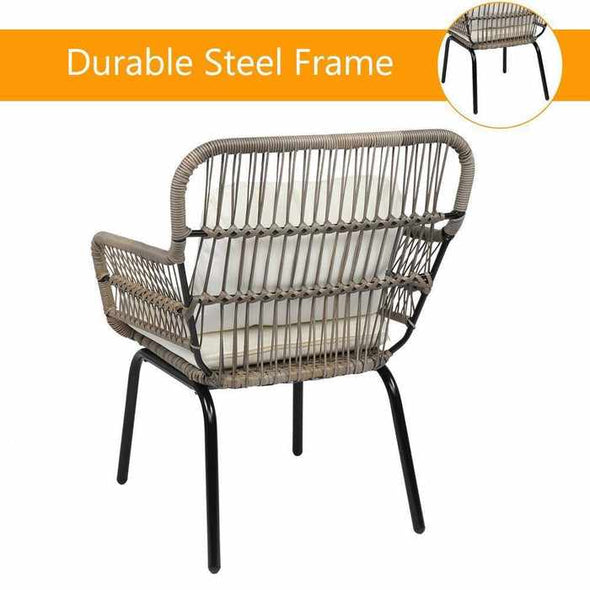 3 Pieces Outdoor Patio Rattan Table & Chairs Set - Aroflit