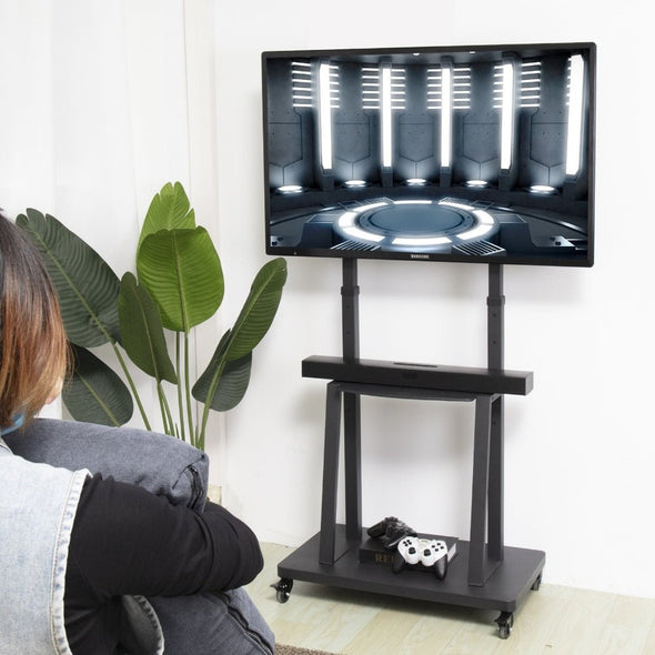 30" - 80" Modern TV Stand Rolling Rack with Wheels, Adjustable & Mobile - Aroflit