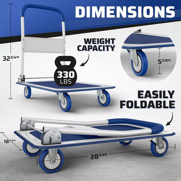 330 LBS Folding Hand Truck Dolly Cart with Wheels, Heavy Duty Design - Aroflit