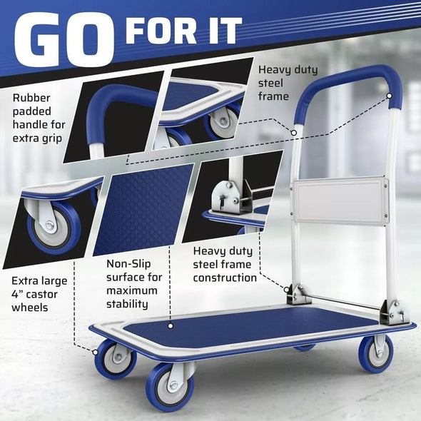 330 LBS Folding Hand Truck Dolly Cart with Wheels, Heavy Duty Design - Aroflit