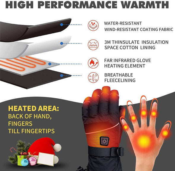 Electric Waterproof Heated Gloves with Rechargeable Batteries