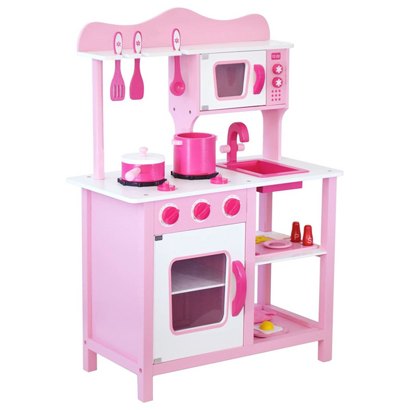 Premium Kids Pretend Play Kitchen Cooking Set with Microwave & Sink
