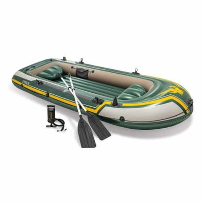 4 Person Inflatable Outdoor Water Boat Set with Oars and Hand Pump