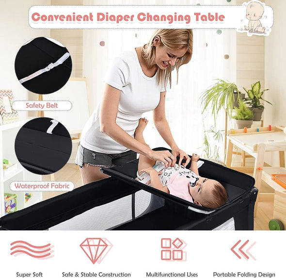 4 - in - 1 Foldable Baby Travel Crib with Infant Changing Table - Aroflit