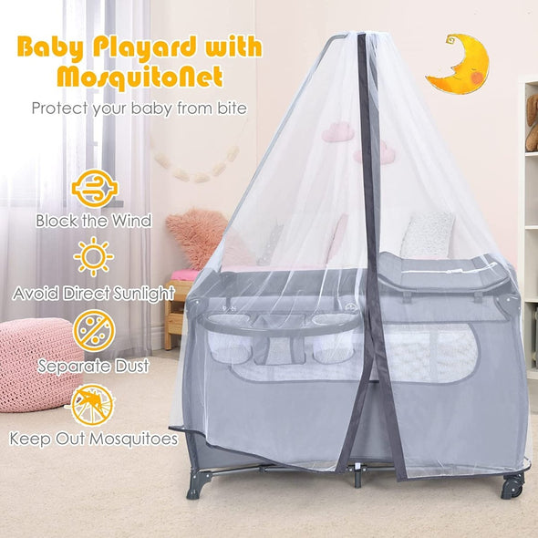 4 - in - 1 Foldable Baby Travel Crib with Infant Changing Table - Aroflit
