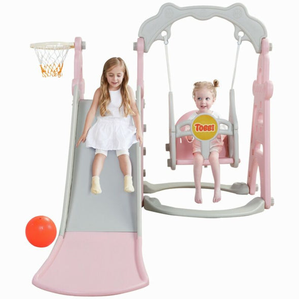 4 - in - 1 Kids Slide & Swing Set Indoor Outdoor Playground Playset - Aroflit