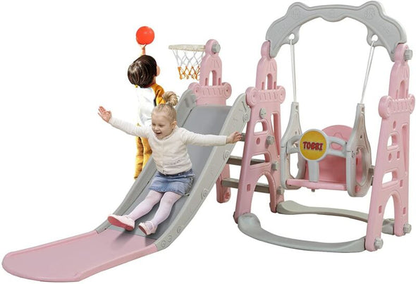 4 - in - 1 Kids Slide & Swing Set Indoor Outdoor Playground Playset - Aroflit