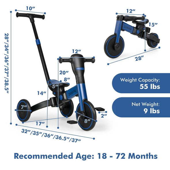 4 - in - 1 Kids Tricycle Foldable Toddler Balance Bike - Aroflit
