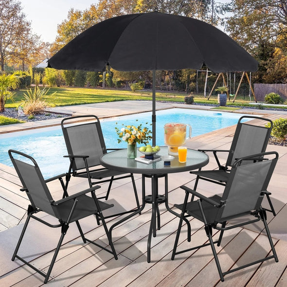 4 - Person Outdoor Patio Dining Set with Umbrella – Stylish, Durable, Comfortable - Aroflit