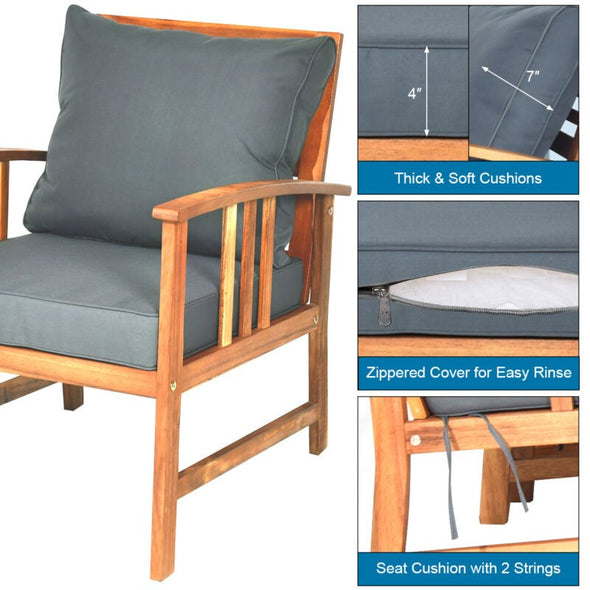 4 - Piece Wooden Patio Furniture Set – Loveseat, Chairs, Table, Cushions - Aroflit