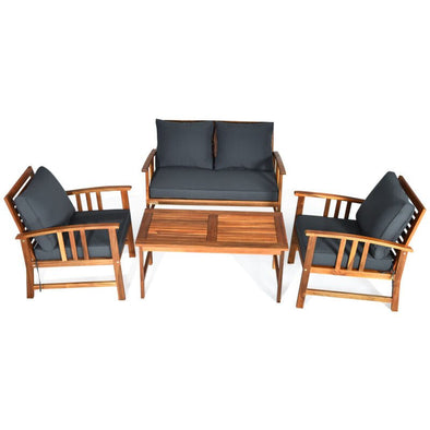 4 - Piece Wooden Patio Furniture Set – Loveseat, Chairs, Table, Cushions - Aroflit