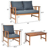 4 - Piece Wooden Patio Furniture Set – Loveseat, Chairs, Table, Cushions - Aroflit