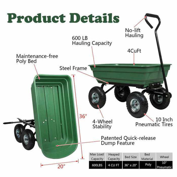4 Wheeled Garden Wheelbarrow﻿ Lawn Carts - Aroflit