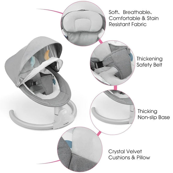 Portable Baby Swing Chair with Bluetooth, Safety Belt & Lullabies