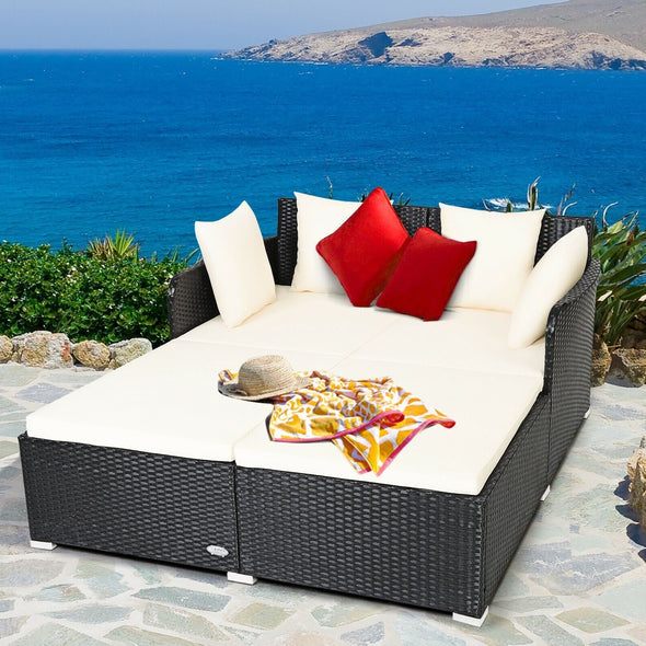 Large Modern Outdoor Patio Furniture Cushioned Daybed with Pillows