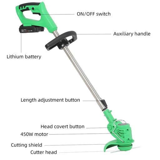 Powerful Cordless Weed Eater, Lightweight Electric Grass Trimmer