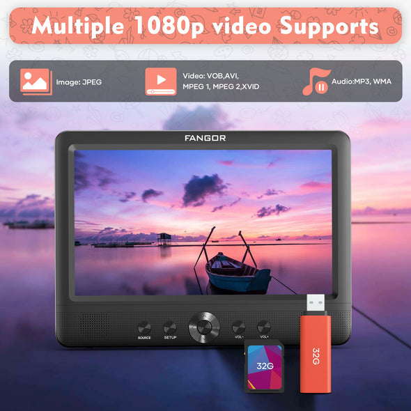 Headrest DVD Player for Car, 10.5” Dual Screen with Long Battery Life