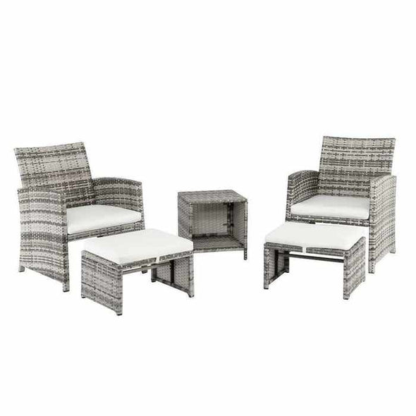 5 Piece Outdoor Wicker Furniture & Cushioned Chair Set-Aroflit