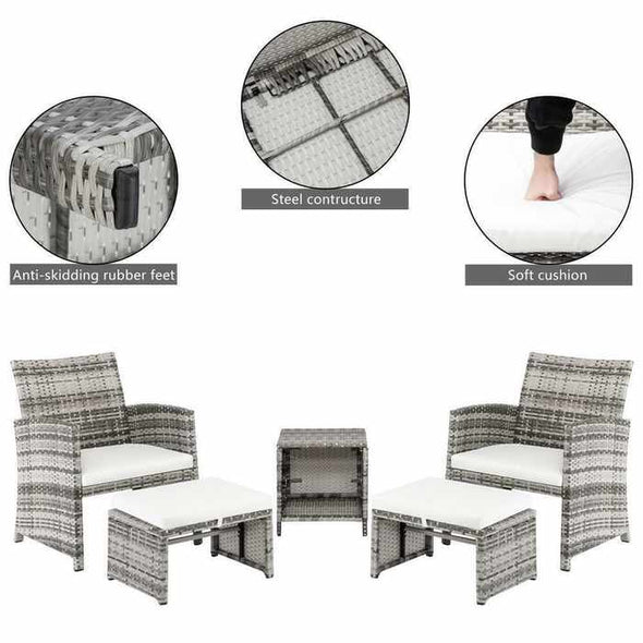 5 Piece Outdoor Wicker Furniture & Cushioned Chair Set - Aroflit