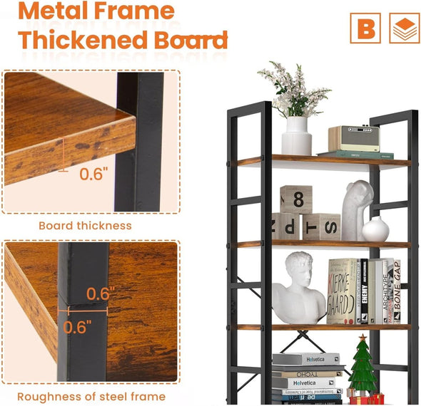 5 Tier Bookcase, Sturdy, Stylish Storage Solution for Books, Plants - Aroflit
