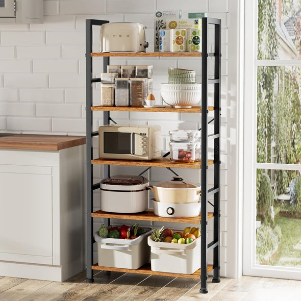 5 Tier Bookcase, Sturdy, Stylish Storage Solution for Books, Plants - Aroflit