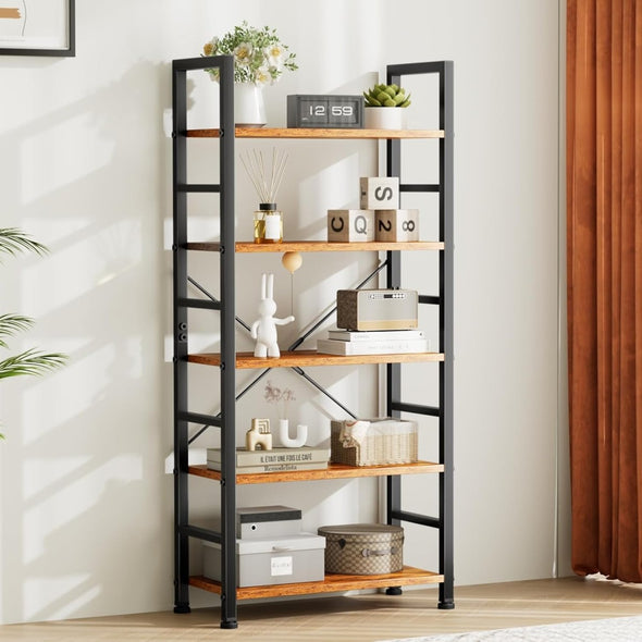 5 Tier Bookcase, Sturdy, Stylish Storage Solution for Books, Plants - Aroflit