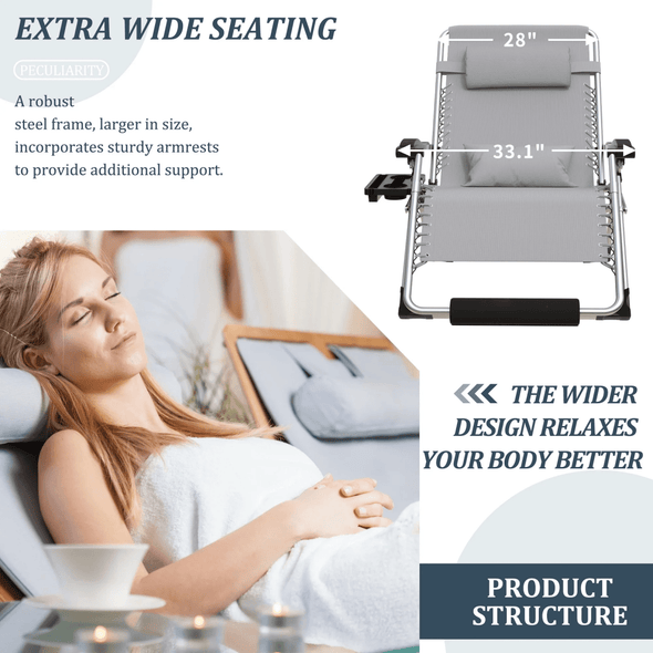 500LB Oversized Zero Gravity Chair with Adjustable Recline and Cushions - Aroflit