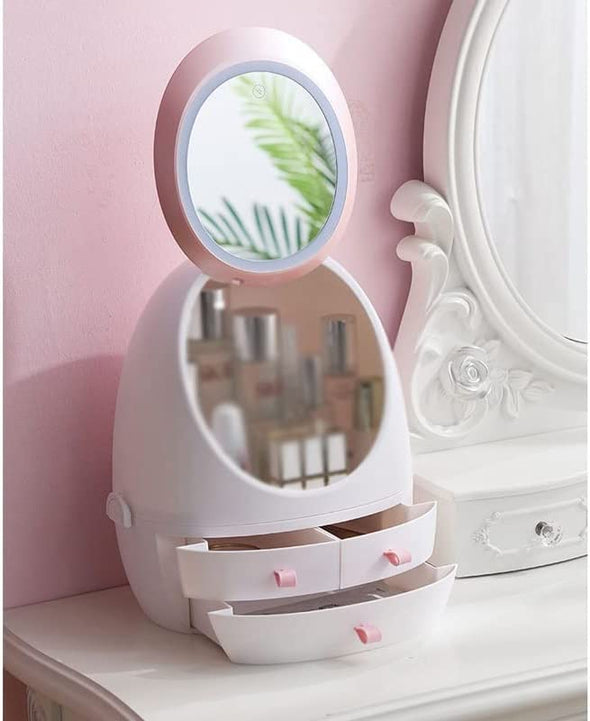 Portable LED Mirror Makeup Organizer with USB Charging