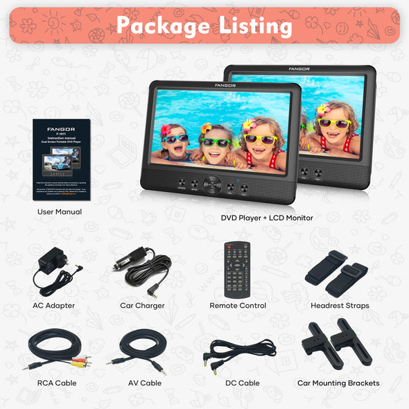 Headrest DVD Player for Car, 10.5” Dual Screen with Long Battery Life