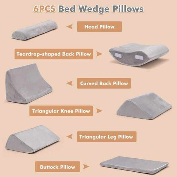 6 Pieces Bed Pillow Sleeping Wedge For Acid Reflux & Gerd - Aroflit