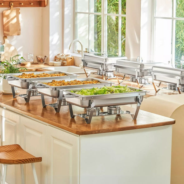 6 - Set Stainless Steel Buffet Food Warmer – 9L Chafing Dishes with Lids - Aroflit