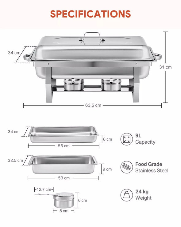 6 - Set Stainless Steel Buffet Food Warmer – 9L Chafing Dishes with Lids - Aroflit