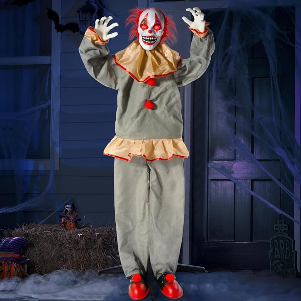 60" Scary Clown Halloween Animatronics with Motion & Light - Up Eyes - Aroflit