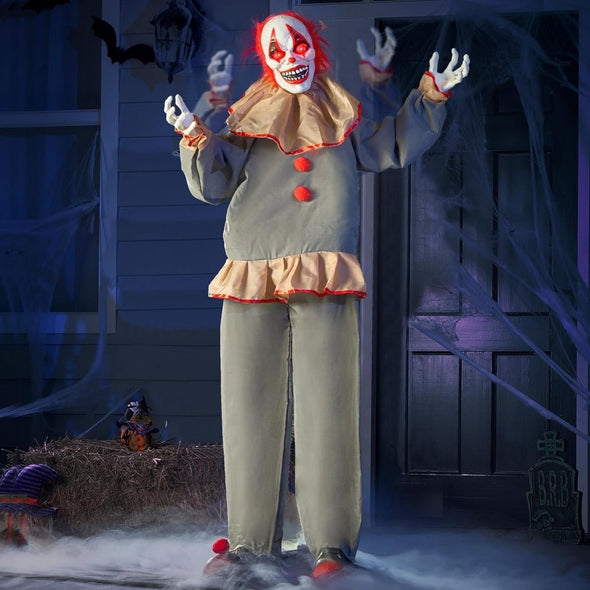 60" Scary Clown Halloween Animatronics with Motion & Light - Up Eyes - Aroflit