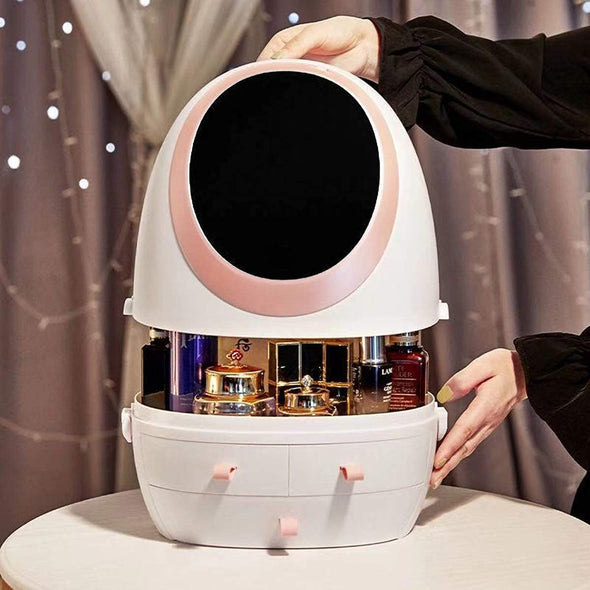 Portable LED Mirror Makeup Organizer with USB Charging