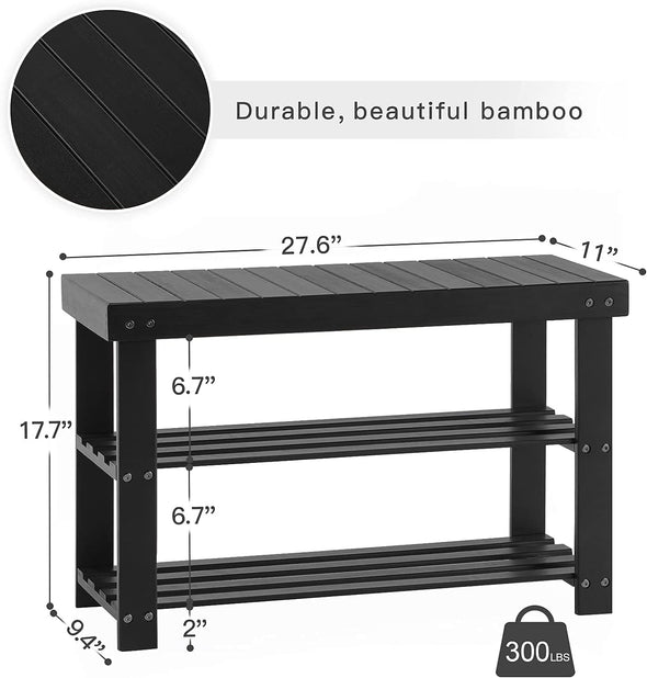 Modern 3-Tier Bamboo Shoe Bench for Entryway & Home Organization