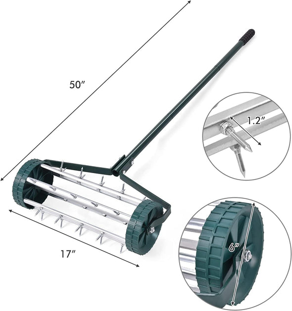 Rolling Lawn Aerator with 1.2-Inch Spikes for Healthy Lawn Care
