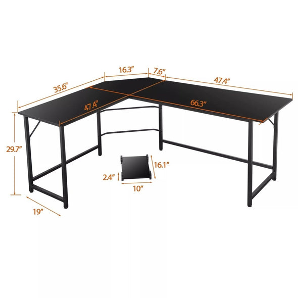 66 - Inch L - Shaped Desk, Spacious, Modern, Durable Workstation - Aroflit