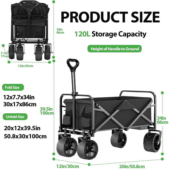 Portable Foldable Wagon Cart, Heavy Duty, All-Terrain, Easy Storage