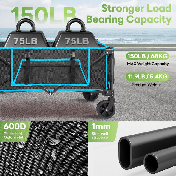 Heavy Duty Foldable Wagon Cart, Portable, Durable, Compact Design